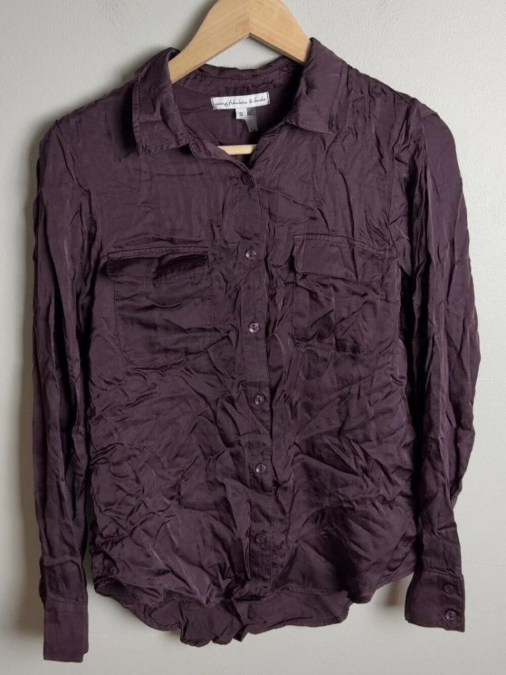 Young Fabulous & Broke Purple Long Sleeve Button Up Shirt Blouse Silky Sze Small